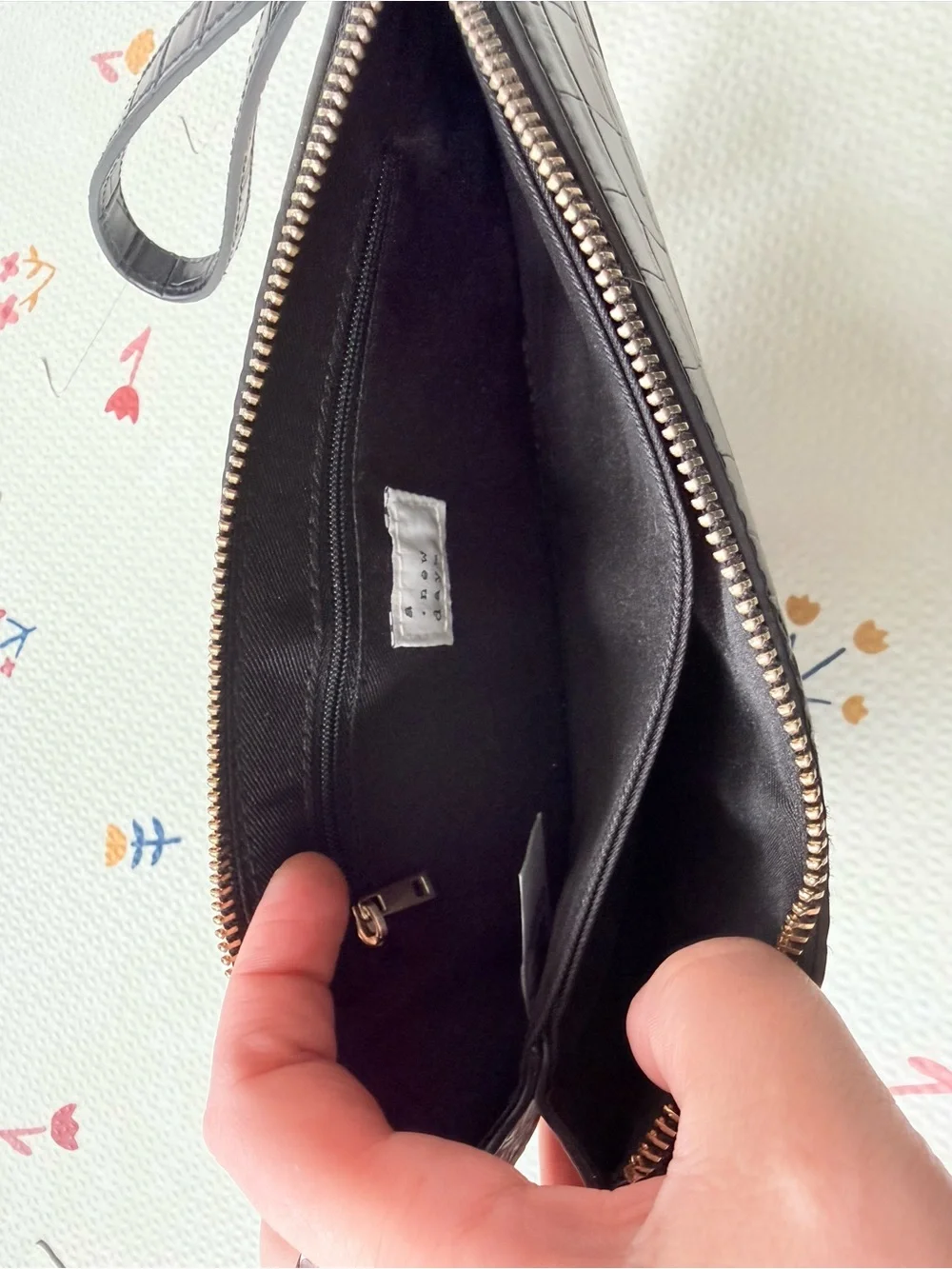 Black Croc-Embossed Wristlet Clutch